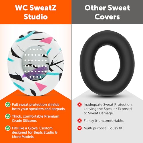 WC SweatZ Studio - Patented Covers for Beats Studio 3 (A1914) & 2 (B0500) | Made by Wicked Cushions | Made with Premium Silicone | Also fits B0501 | 90's White - color: 90's White