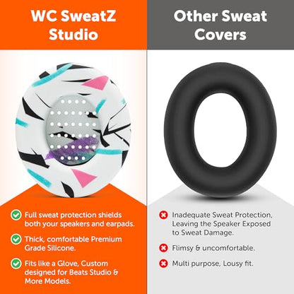WC SweatZ Studio - Patented Covers for Beats Studio 3 (A1914) & 2 (B0500) | Made by Wicked Cushions | Made with Premium Silicone | Also fits B0501 | 90's White - color: 90's White