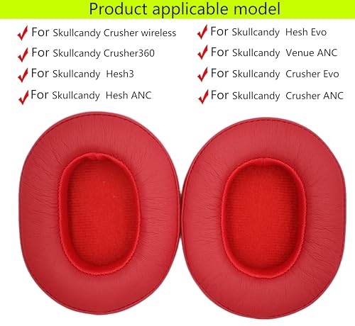 Replacement Ear Pads Compatible with Skullcandy Hesh3 Headphones | Also suitable for Crusher Wireless/Crusher360/Hesh ANC/Hesh Evo/Venue ANC/Crusher Evo/Crusher ANC headphones-red - color: Red/leather