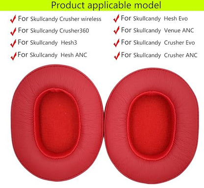 Replacement Ear Pads Compatible with Skullcandy Hesh3 Headphones | Also suitable for Crusher Wireless/Crusher360/Hesh ANC/Hesh Evo/Venue ANC/Crusher Evo/Crusher ANC headphones-red - color: Red/leather
