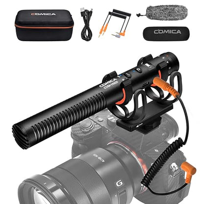 COMICA VM20 Shotgun Microphone for Camera, Super-Cardioid Camera Microphone with Rycote Shockmount, Windscreen, Wind Muff, OLED Power Display, Video Mic for Smartphones, DSLR Cameras, Camcorders