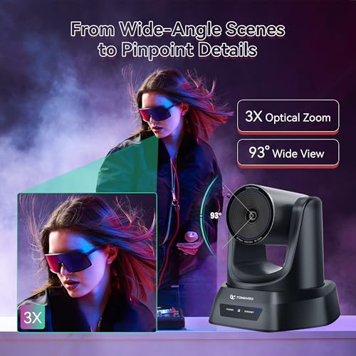TONGVEO PTZ Camera 4K UHD AI Auto Tracking 3X Optical Zoom HDMI/USB3.0 Video Conference Camera for Church Worship Live Streaming Meeting Online Learn with Zoom YouTube OBS and More - color: Abyss