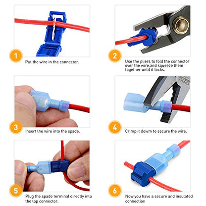 Nilight - 50031R 240 Pcs/120 Pairs Splice Wire Terminals T-Tap Self-Stripping with Nylon Fully Insulated Male Quick Disconnects Kit - size: 240Pcs 22-10AWG