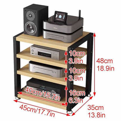 Multi-Functional Stereo Cabinet with Wooden Shelves & Steel Frame - Desktop Amplifier & AV Media Player Stand(Pomelo Wood,45 * 35 * 48cm) - color: Pomelo Wood, size: 45*35*48cm