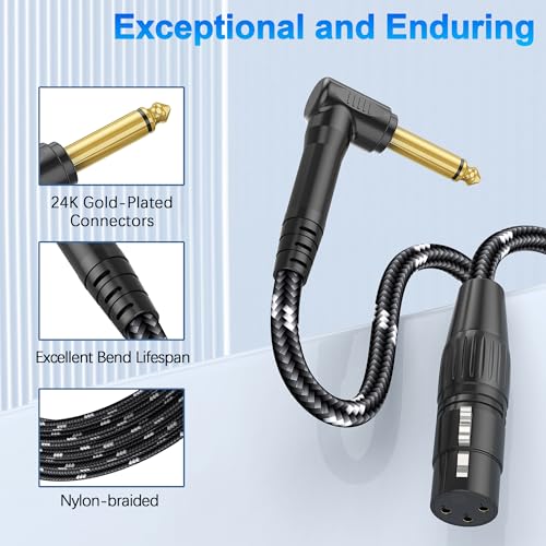 JOLGOO 1/4 TS Right Angle to XLR Female Microphone Cable, 6.6 Feet, 3-pin XLR Female High-End Audio Cable for Mixer, Amplifier, Recording, and Live Sound - size: 6.6 Feet, style: 1/4 TS