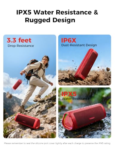 Bluetooth Speaker, 20W HD Sound, Portable Wireless, IPX5 Waterproof, Up to 24H Playtime, TWS Pairing, for Home/Party/Outdoor/Camping/Beach Essentials, Electronic Gadgets, Birthday Gift (Red) - color: Red
