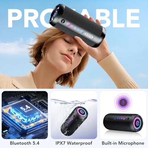 Portable Bluetooth Speaker, Bluetooth 5.4 Speaker, 30W Dual Speaker, 2.0 Channel, Deep Bass, 30H Playtime, Colorful RGB Lights, IPX7 Waterproof, TWS pairing for Outdoor/Home/Party/Travel, Gift Ideas