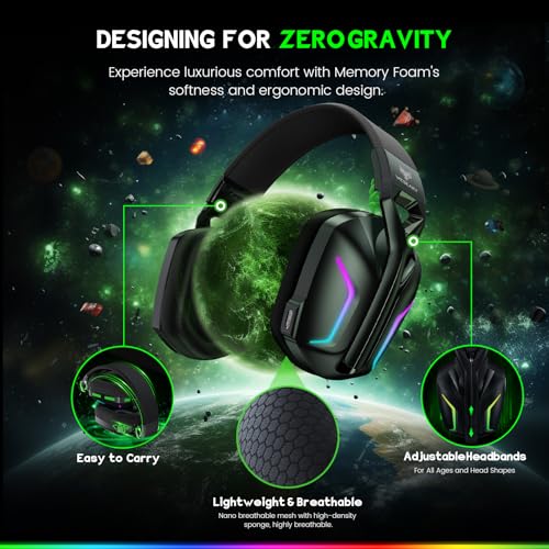 WESEARY Wireless Gaming Headset for Xbox Series X|S, 80H Ultra-Low Latency | 50mm Driver, 3D Sound, Dynamic Light & Noise Cancelling Mic, Work with PC, Ps5, Switch, 2.4GHz & Bluetooth, Game & Music Mode - color: Raven Black