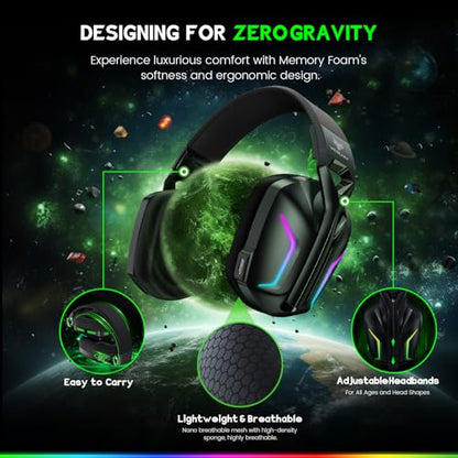 WESEARY Wireless Gaming Headset for Xbox Series X|S, 80H Ultra-Low Latency | 50mm Driver, 3D Sound, Dynamic Light & Noise Cancelling Mic, Work with PC, Ps5, Switch, 2.4GHz & Bluetooth, Game & Music Mode - color: Raven Black