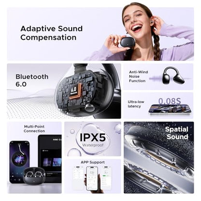 UGREEN ClipBuds Pro Open Ear Earbuds ANC Clip-on Wireless Headphones | Hi-Res LDAC, Adaptive ANC, Spatial Audio, Bluetooth 6.0, 6 Mic, Dual Connect, 32H Playtime, Titanium Wire, IPX5 Waterproof