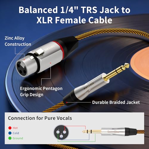 Balanced XLR to 1/4 Inch TRS Audio Cable, Pro Patch Cord for Studio Mixers & Monitors - XLR Female to 6.35mm, 3.3ft (1m) - size: 3.3 Feet, style: XLR Female to 6.35mm