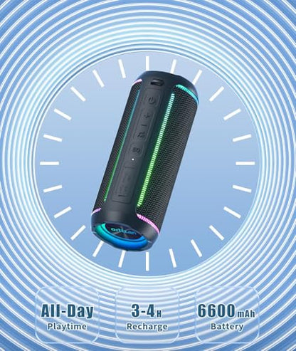 Ortizan X30 Portable Bluetooth Speaker (3rd Gen), 40W Loud Bass, Black | IPX7 Waterproof for Pool Parties & Outdoor Adventures, 30-Hour Battery, Beat-Synced LED Lights, Wireless Stereo Pairing