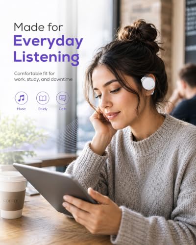 On Ear Bluetooth Headphones, Open-Ear Headphones Wireless with 4-Mic ENC for Crystal Clear Calls, 52H Total Battery, Dual Device, Sport Clip On Headset for Running & Travel，Non-speaker (Snow-white) - color: Snow-white