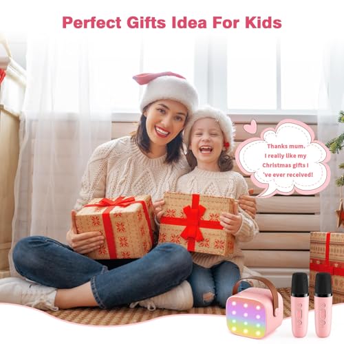 Mini Karaoke Machine with 2 Wireless Microphones, 2026 TOP Kids Portable Bluetooth Karaoke Machine for 3, 4, 5, 6, 7, 8, 9,10,11,12+Year Old, Christmas Birthday Gifts for Girls Boys Adults Home Party - color: Pink