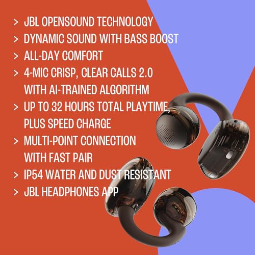 JBL Soundgear Clips Open Ear Headphones for Situational Awareness - Copper | Up to 32 Hours Total Playtime With Speed Charge, Sweat Resistant, Noise-Reducing Mics, App Control For Custom Audio - color: Copper
