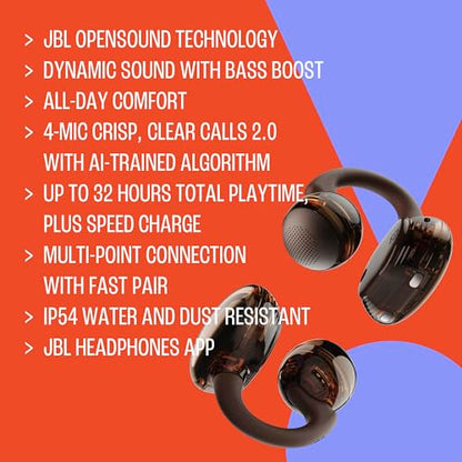 JBL Soundgear Clips Open Ear Headphones for Situational Awareness - Copper | Up to 32 Hours Total Playtime With Speed Charge, Sweat Resistant, Noise-Reducing Mics, App Control For Custom Audio - color: Copper