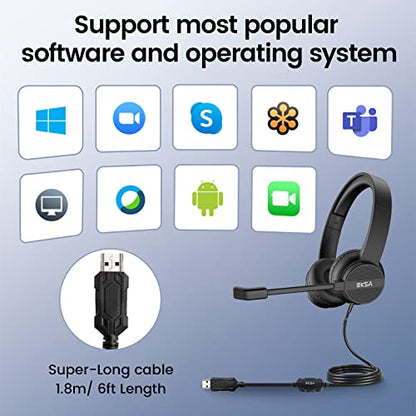 Headset with Microphone for PC Laptop, USB Wired Computer Headset with Volume & Mic Mute Controls, Lightweight All-Day Comfort Environmental Noise Canceling Headphones for Office Call Center Skype - style: USB wired headset