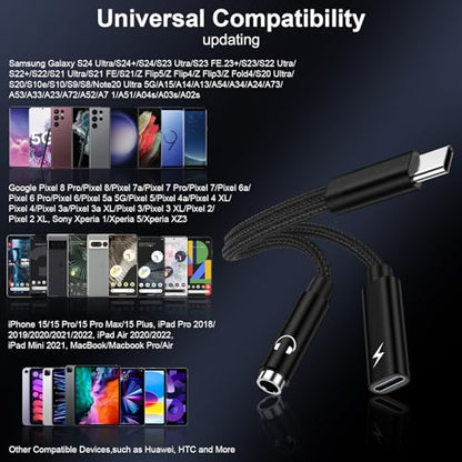 Samsung Galaxy S26 Headphone Adapter, 2 in 1 USB C to 3.5mm Aux Audio Cable | Aux Jack Adapter with 60W Fast Charging Dongle Cable for Galaxy S26 Ultra S25 A17 A56 A16 A15 iPhone 17 16 Pro Max Pixel 10a