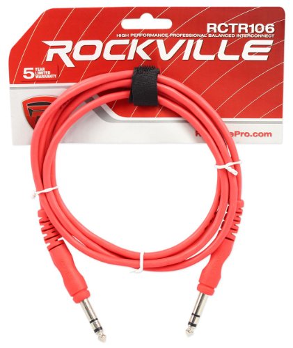 Rockville RCTR106 6' 1/4'' TRS to 1/4'' TRS Balanced Cable, 4-Pack | 2 Red & 2 Blue, 100% Copper Conductors, OFC Spiral Shield, Nickel-Plated 1/4" TRS Connectors, 4-Items