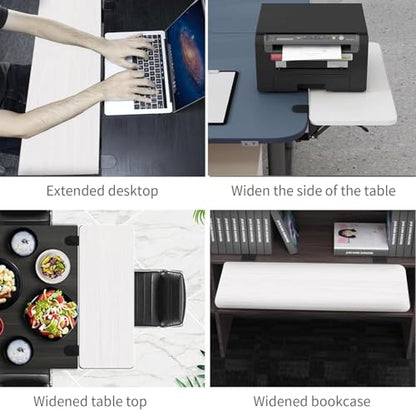 Desk Extender 24‘’ x 12 Inch Foldable Table Extension Folding Wall Table Keyboard Extender for Desk Clamp-on Shelf for Dorm Bunk, Office, Kitchen Bar, RV Countertop, Laundry Room (White) - color: White