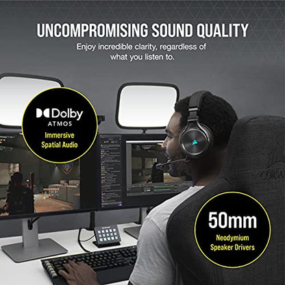 Corsair Virtuoso RGB Wireless XT Multiplatform Gaming Headset with Bluetooth - Dolby Atmos - Broadcast Quality Microphone - iCUE Compatible- PC, Mac, PS5, PS4, Nintendo Switch, Mobile - Black