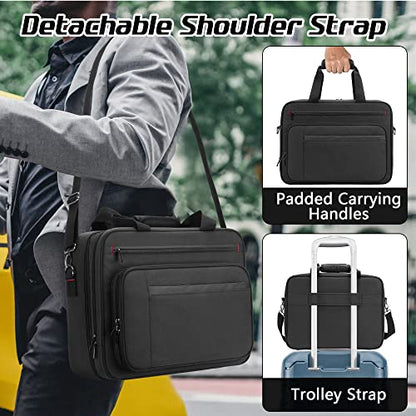 samdew Mobile Printer Storage Bag, with up to 15.6" Laptop Layer, Bag Only | Compatible with HP Tango/Tango X, HP Officejet 250/200, with Pockets, Shoulder & Trolley Strap, for Work, Business or Travel - size: Double-layer Printer Bag