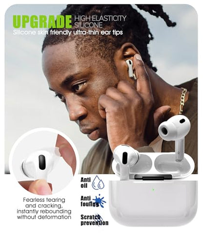 6 Pairs Covers for AirPods Pro 3 Ear Tips with Cleaning Kit, Scratch Resistant Anti Slip Sport Grip Earbud Covers for AirPods Pro 3rd Generation 2025 - White/Transparent/Black