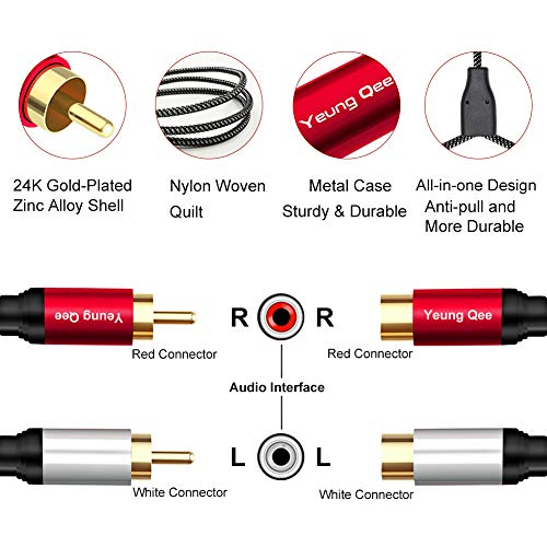 2RCA Male to 2RCA Female Extension Cable 10 ft, 2 RCA Extension Cable Nylon Braid 2 RCA Male to 2 RCA Female Stereo Audio Extension Cord(10FT/3M) - size: 10 ft