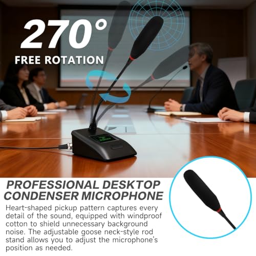 Desktop Gooseneck Conference Microphone Wired with 48V Phantom. Table Mounted Corded Condenser XLR Microphone with 26ft XLR Male to Female Cable and 6.35mm Adapter Cable for Speake, Studio, Recording