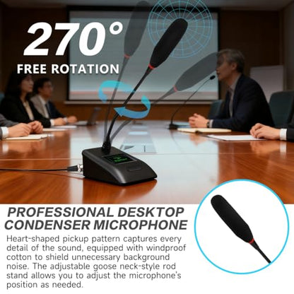 Desktop Gooseneck Conference Microphone Wired with 48V Phantom. Table Mounted Corded Condenser XLR Microphone with 26ft XLR Male to Female Cable and 6.35mm Adapter Cable for Speake, Studio, Recording
