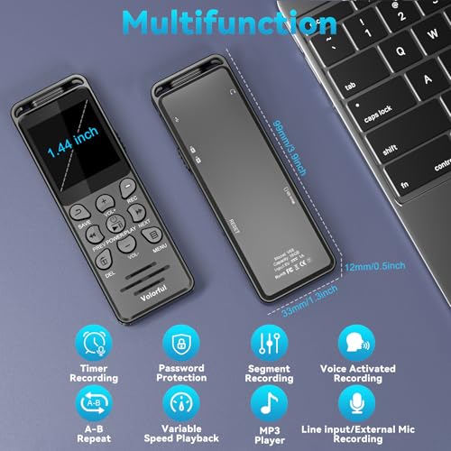 Digital Voice Recorder with Playback, Volorful 80H HD Recording Device | External Microphone, AI Noise Reduction, One Touch Recording/Lock, Voice Activated, Password, Lecture Meeting Interview Class