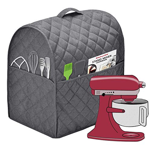 Stand Mixer Dust Cover with 3 Pockets Compatible with KitchenAid Tilt Head, Easy Cleaning,Can Ironable (Dark Gray, Fits for 4.5-Quart and All 5-Quart)