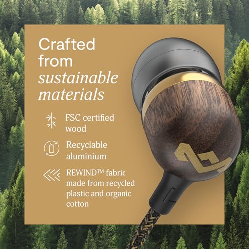 House of Marley Smile Jamaica USB-C Wired Earbuds with Microphone, in-Ear Headphones, 9.2mm Driver, Tangle-Resistant Cable, Plug-and-Play Earphones for Smartphones, Tablets & Laptops (Brass) - color: Brass