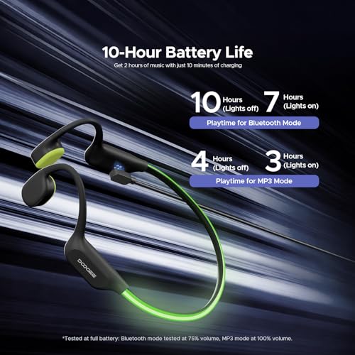 Bone Conduction Headphones Swimming, LED Light, IPX8 Waterproof, Bluetooth 6.0, Open Ear Headphones with Mic, 32GB MP3 Player, 10-Hour Battery Life for Cycling, Running and Fitness, Black - color: Black