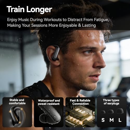 Sport Earbuds with Ear Hook 66hrs Playtime with LED Display Case, Wireless Bluetooth 6.0, Sports Over The Ear Earbuds, IPX4 Gym Workout Running Headphones, Deep Bass & Stereo Sound. - color: Black