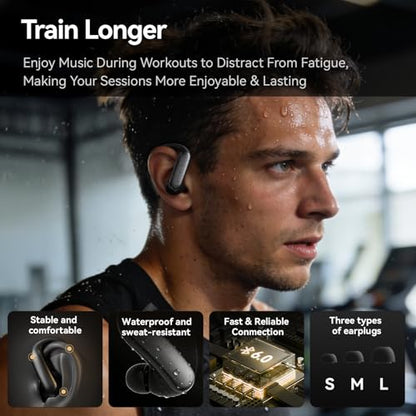 Sport Earbuds with Ear Hook 66hrs Playtime with LED Display Case, Wireless Bluetooth 6.0, Sports Over The Ear Earbuds, IPX4 Gym Workout Running Headphones, Deep Bass & Stereo Sound. - color: Black
