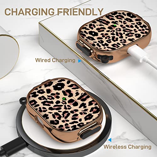 for AirPods Pro 2nd/1st Case with Safety Lock, Magsafe Compatible, Leopard | Double Secure Lock,Drop Protection,Two-Piece Design,with Gold Keychain, Anti Lost, Dustproof, Cute AirPods Pro 2nd/1st Case - color: Brown + Yellow, size: AirPods Pro2/Pro1 Case