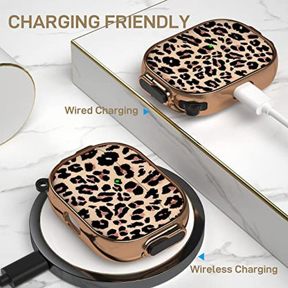 for AirPods Pro 2nd/1st Case with Safety Lock, Magsafe Compatible, Leopard | Double Secure Lock,Drop Protection,Two-Piece Design,with Gold Keychain, Anti Lost, Dustproof, Cute AirPods Pro 2nd/1st Case - color: Brown + Yellow, size: AirPods Pro2/Pro1 Case