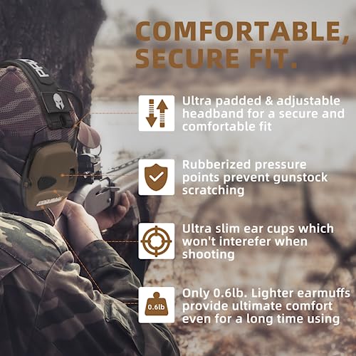 PROHEAR Electronic Ear Protection for Shooting with 4X Sound Amplification, Gun Range Hearing Protection Muffs, NRR 23dB Noise Reduction Headphones for Hunting, Brown - style: Electronic-brown