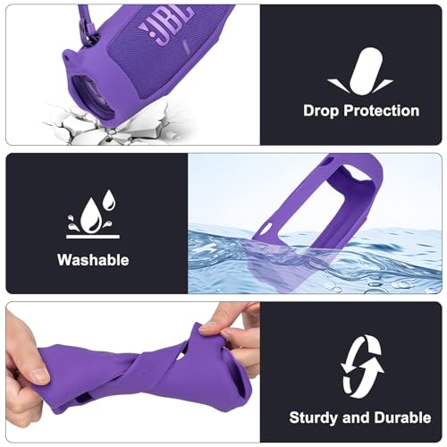 Silicone Cover Case Compatible with Charge 6 Portable Bluetooth Speaker, Portable Protective Travel Case with Shoulder Strap and Carabiner for Charge 6 Wireless Speaker Accessories (Purple)