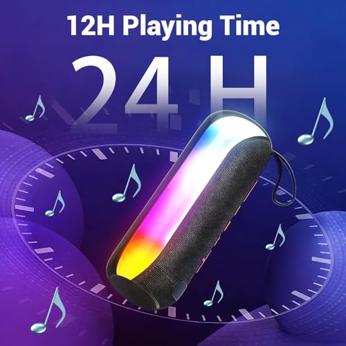 T&G Bluetooth Speaker with RGB Lights, 15W Loud Stereo Soun | IPX4 Waterproof Shower Speaker, 24H Battery Portable for Outdoor Party Beach Pool black - color: Black