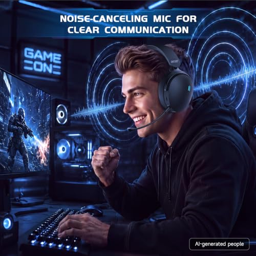 Acer Gaming Headset with Aluminum Frame for PS5, PS4, PC, Switch - JetBlack | Tri-Mode(2.4GHz/Bluetooth/Wired) Gaming Headphones with ENC Mic, Stereo Sound, 40H Battery, Blue Light Indicator, 50mm Driver - color: Black