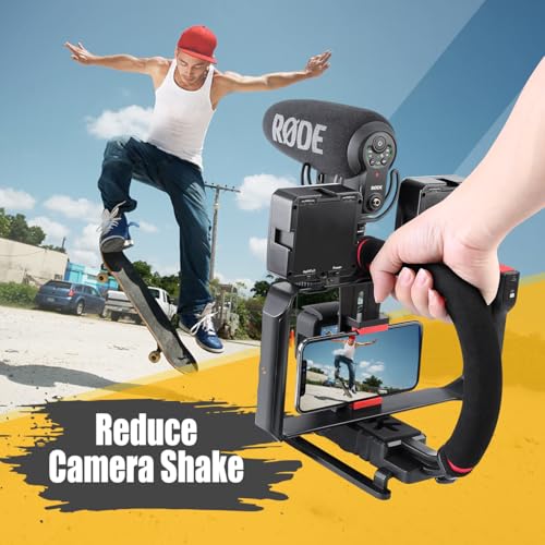 Zeadio Camera Smartphone Handheld Stabilizer, Triple Cold-Shoe Handle Grip Compatible with All Camera Action Camera DSLR Smartphone - style: Standard Version