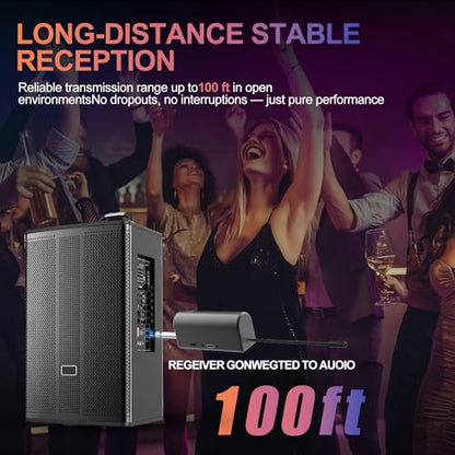 Aveek 4-Pack Wireless Microphone Set,100 ft Range,10Hs Battery for Karaoke - color: Brown
