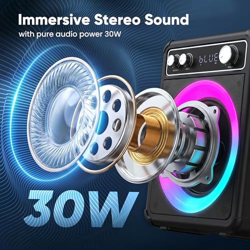 VOSOCO Karaoke Machine, Bluetooth Speaker with 2 Wireless Mics for Adults | 2026 Portable PA System with LED Light, Supports TWS Echo Adjustment TF USB AUX Inputs for Birthday Home Party Outdoor Travel - size: T03-2 MICS