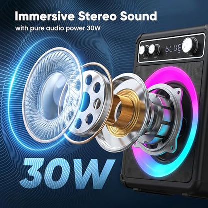 VOSOCO Karaoke Machine, Bluetooth Speaker with 2 Wireless Mics for Adults | 2026 Portable PA System with LED Light, Supports TWS Echo Adjustment TF USB AUX Inputs for Birthday Home Party Outdoor Travel - size: T03-2 MICS