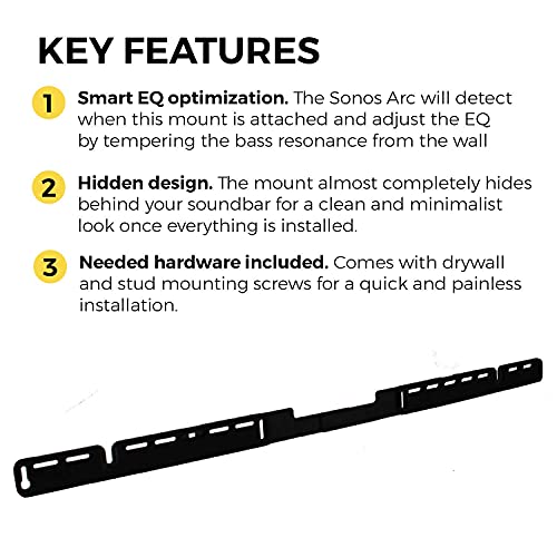 HumanCentric Wall Mount for Sonos Arc & Arc Ultra Sound Bar - Black | Mount Under TV, Floating Style, Hidden Design, Hardware Included. Fits Sonos Arc & Arc Ultra Only.