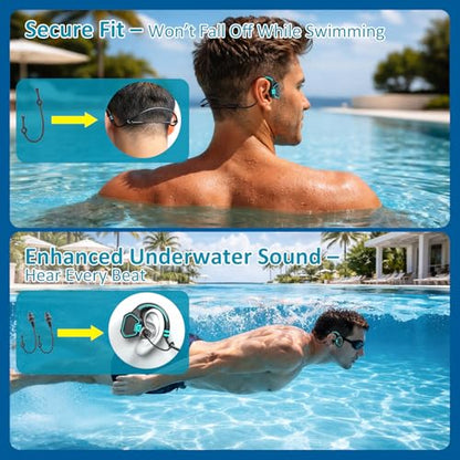 Swimming Bone Conduction Headphones, IP68 Waterproof Open-Ear Bluetooth 5.3 Headphones with 32GB MP3 Player, Wireless Headphones for Pool, Surfing and Sports, Blue - color: Blue
