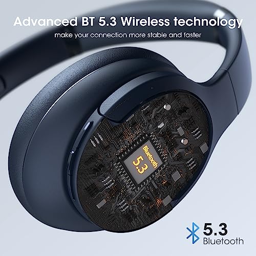 DOQAUS Wireless Headphones Over Ear, Bluetooth Headphones, APP Control | 90H Playtime, 9 EQ Mode, BT5.4, Hifi Stereo Sound Headphones Wireless, ENC Mic, Foldable, for Travel Work Study, Navy Blue - color: Navy Blue
