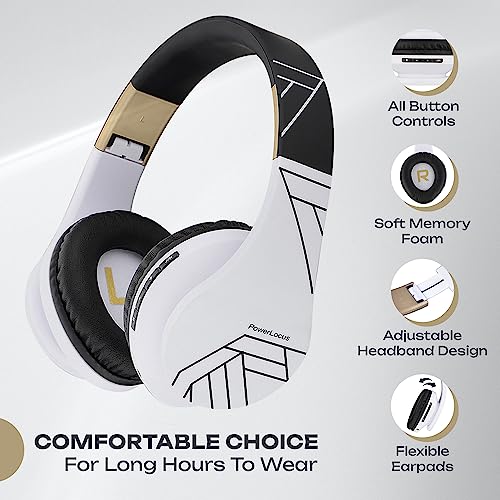PowerLocus Bluetooth Over-Ear Headphones, Wireless Stereo Foldable Headphones Wireless and Wired Headsets with Built-in Mic, Micro SD/TF, FM for iPhone/Samsung/iPad/PC (Black/White) - color: Black/White